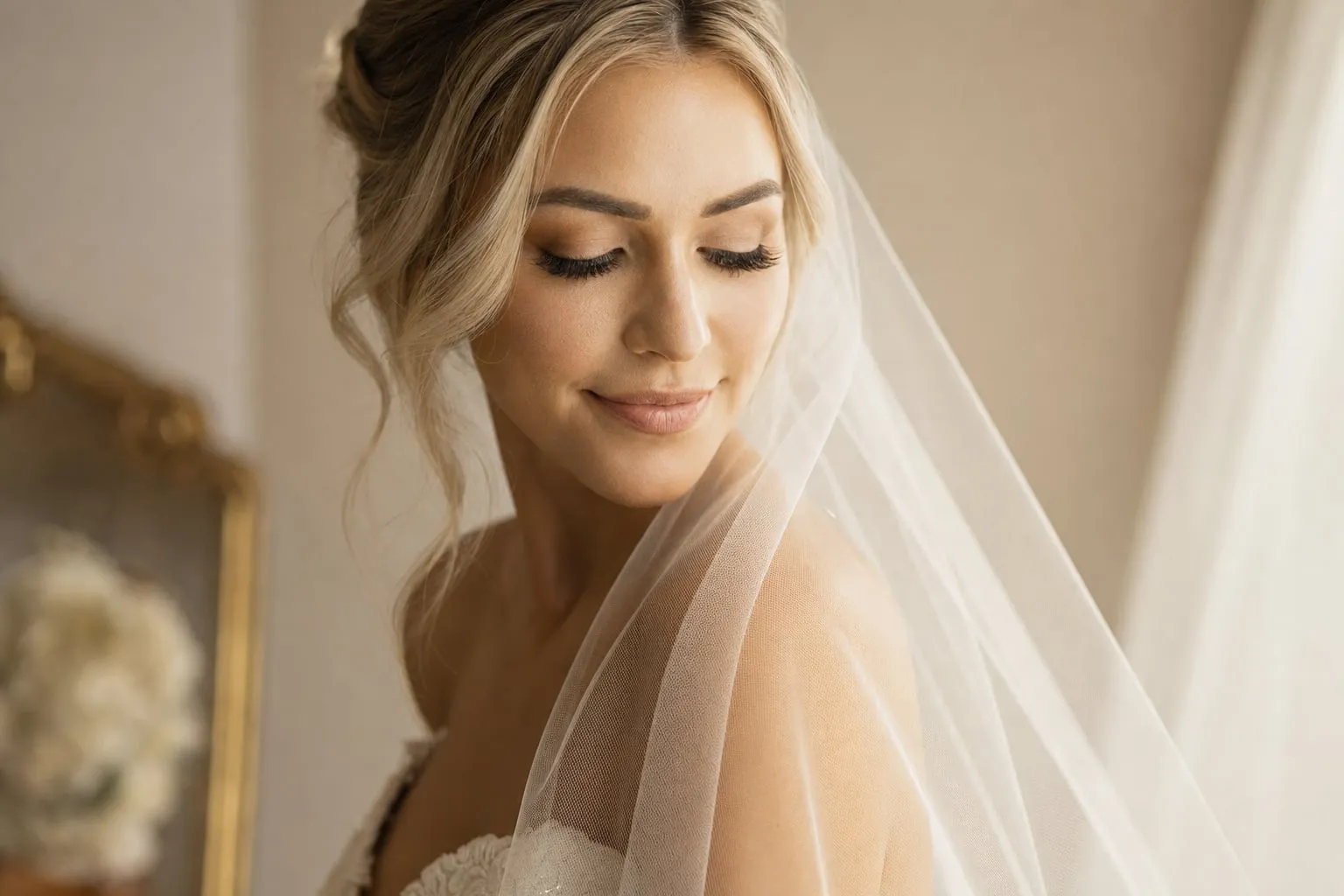 Bride with full bridal volume lashes timed to her wedding day
