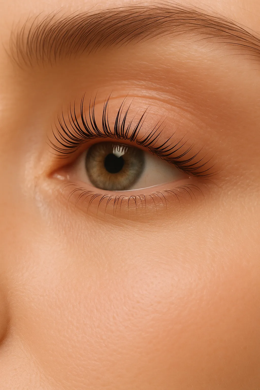 Natural lashes after a keratin lash lift and tint at Eye Charm, Austin