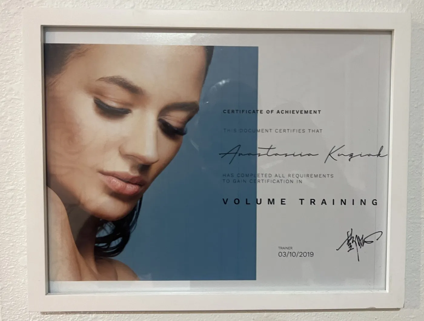 Certificado de Volume Training otorgado a Anastasiia Kuziak