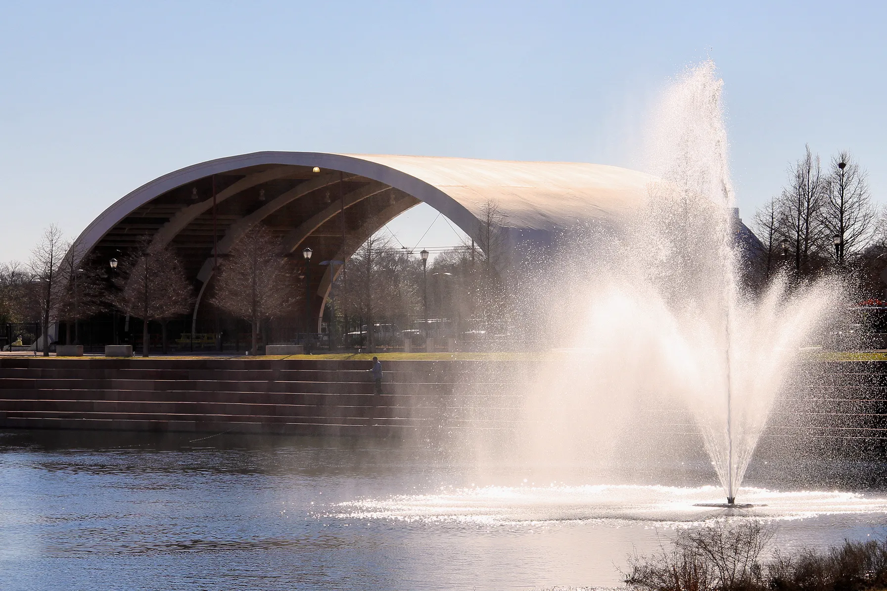 Mueller Lake Park and the historic Browning hangar, next to Windsor Park in Austin
